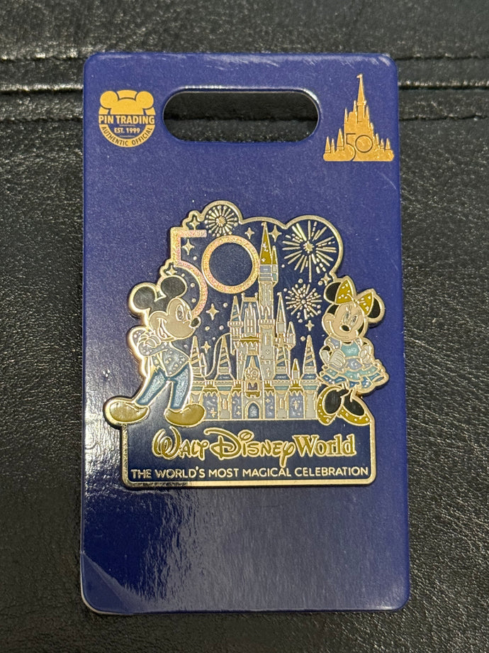 Walt Disney World Mickey and Minnie 50th Anniversary Pin New on Card
