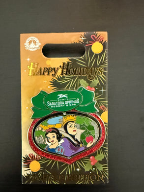 Happy Holidays Saratoga Springs Snow White and Evil Queen Limited Edition Pin New on Card