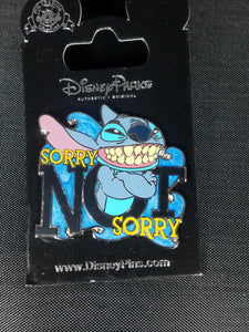 Stitch "Sorry Not Sorry" Pin New on Card