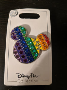 Mickey Mouse Head with Rainbow Gems Pin New on Card