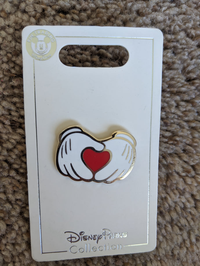 Mickey Hands Holding a Heart Pin New on Card