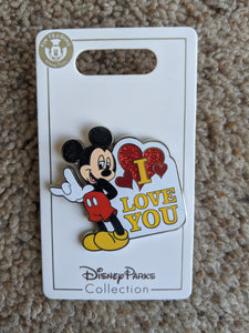 Mickey Mouse I Love You Pin New on Card