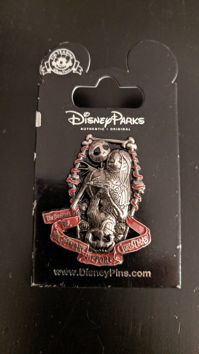 Jack and Sally Embracing Nightmare Before Christmas Pin New on Card