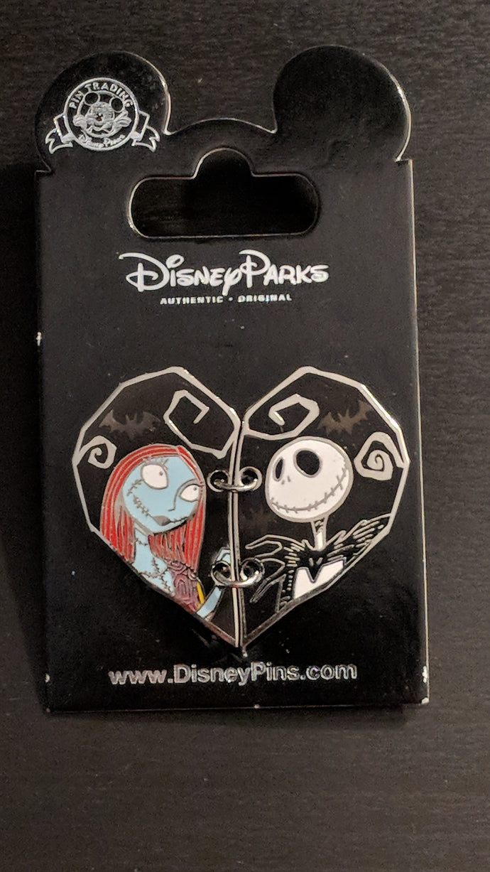 Nightmare Before Christmas Jack and Sally Heart Pin New on Card