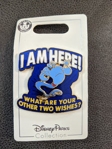 Genie "I am here! What are your other two wishes?" Pin New on Card