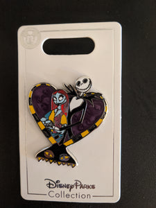 Jack and Sally in Purple Heart From Nightmare Before Christmas Pin New on Card