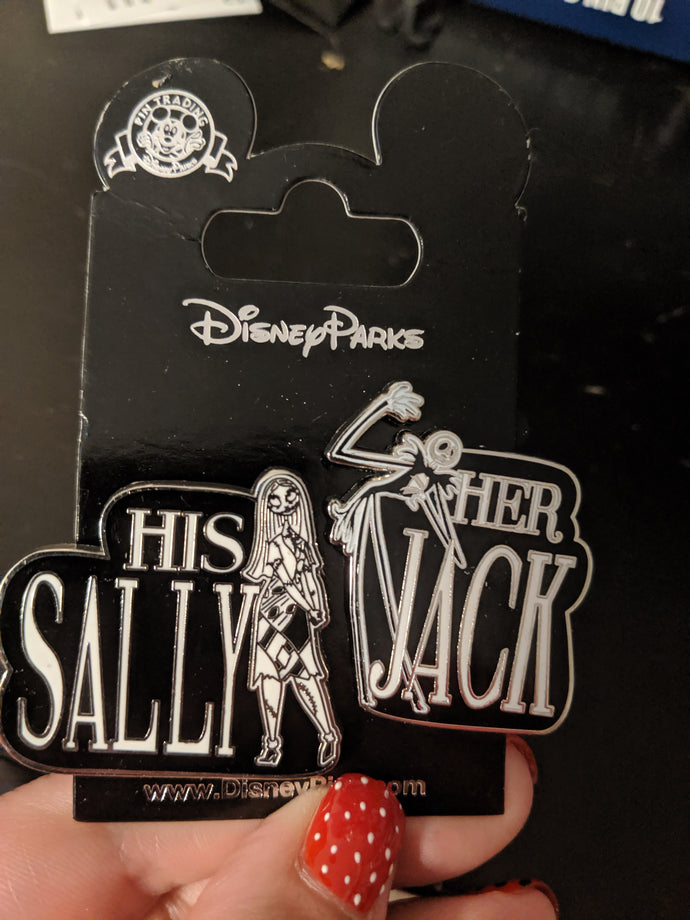 His Sally Her Jack Nightmare Before Christmas 2 Pin Set New on Card