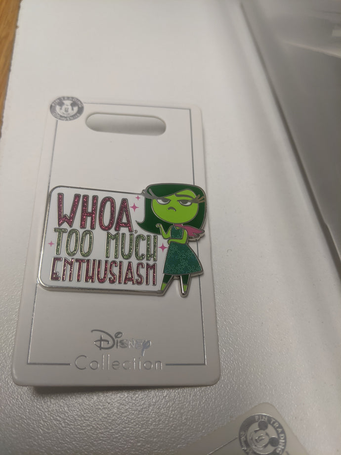 Disgust from Inside Out Whoa Too Much Enthusiasm Pin New on Card